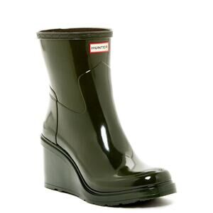 NWOB Hunter Kellan Wedge Heel Green Rain Boots Size 6